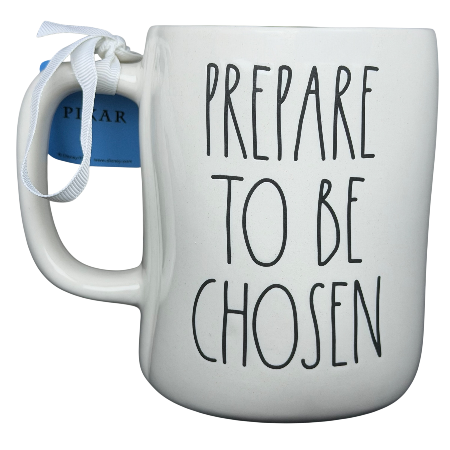 Rae Dunn Toy Story Alien Pixar Disney mug with 'Prepare to be Chosen' text design