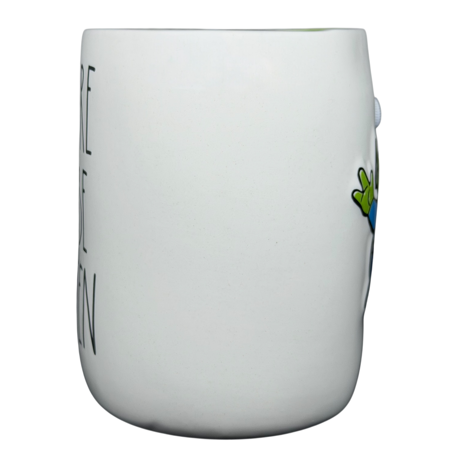 Rae Dunn Toy Story Alien Pixar Disney mug with playful design and text, perfect for collectors