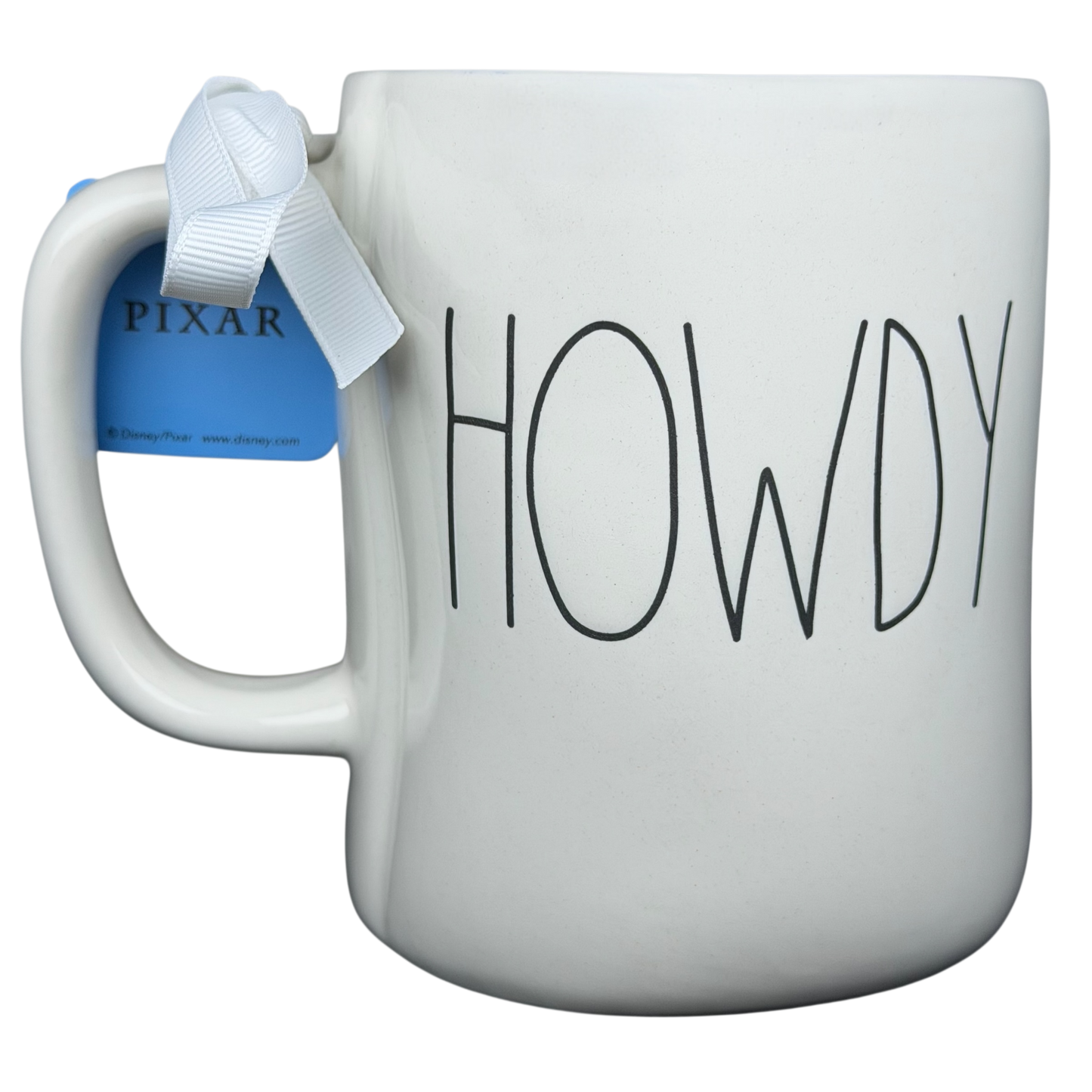 Rae Dunn Toy Story Embossed Woody Disney Pixar mug with a whimsical HOWDY design for coffee lovers