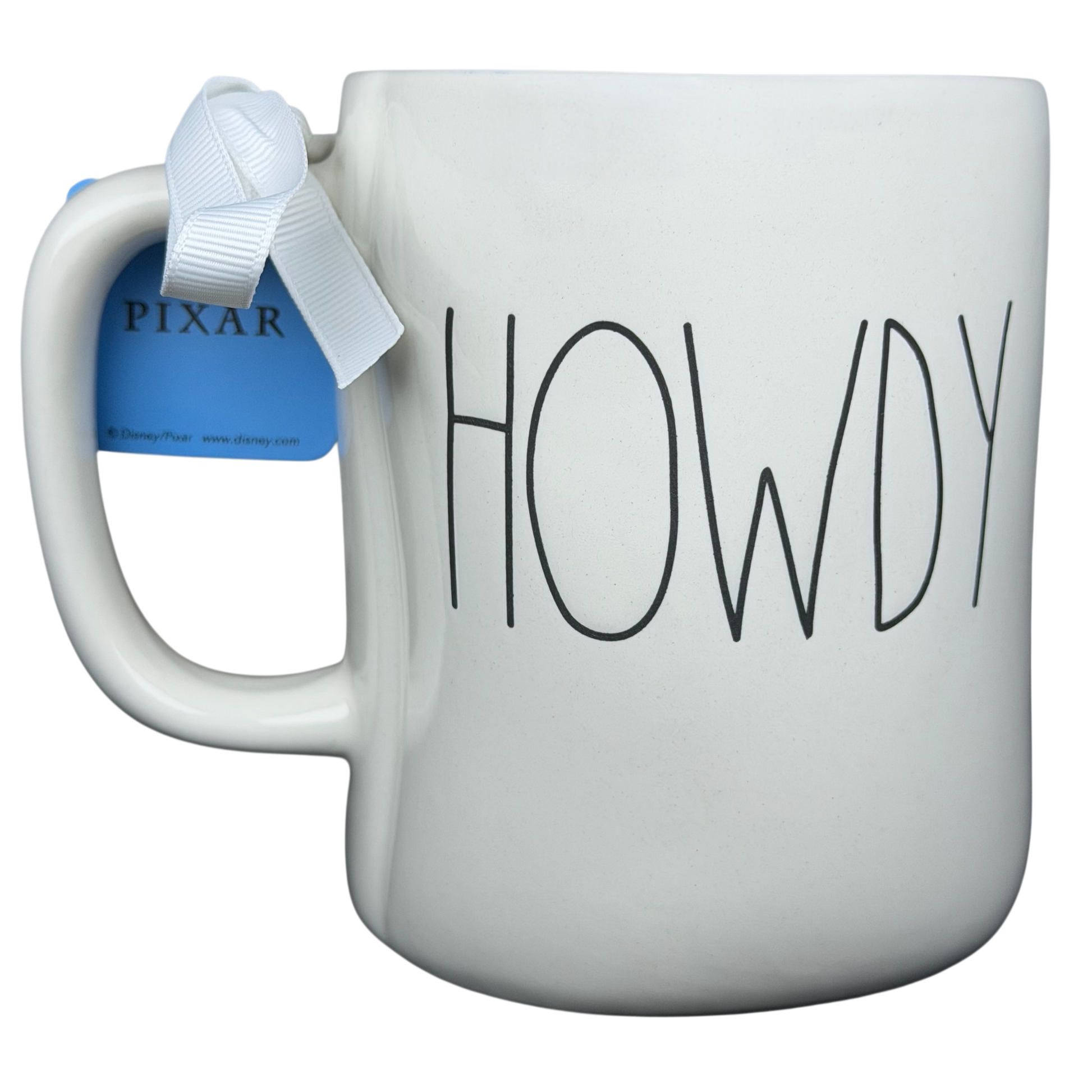 Rae Dunn Toy Story Embossed Woody Disney Pixar mug with a whimsical HOWDY design for coffee lovers