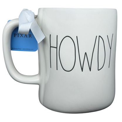 Rae Dunn Toy Story Embossed Woody Disney Pixar mug with a whimsical HOWDY design for coffee lovers
