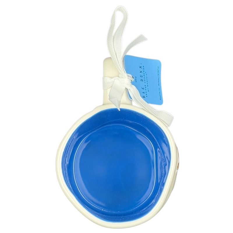 Rae Dunn Toy Story Embossed Woody Disney Pixar mug with a blue interior and a ribbon detail