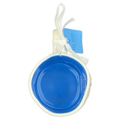 Rae Dunn Toy Story Embossed Woody Disney Pixar mug with a blue interior and a ribbon detail