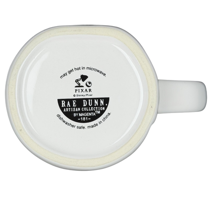 Bottom view of Rae Dunn Toy Story Woody Pixar Disney mug with dishwasher safe label