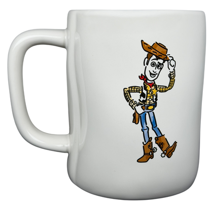 Rae Dunn Toy Story Woody Pixar Disney mug featuring Woody's charming character design