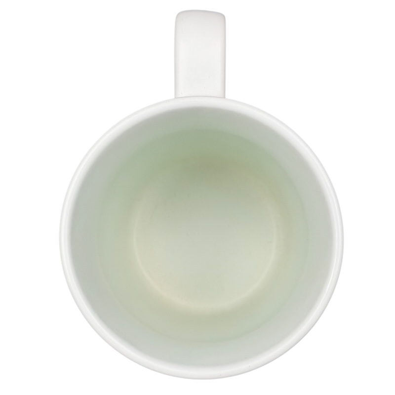 Top view of a recycled ceramic Starbucks mug with a simple white design and smooth interior finish