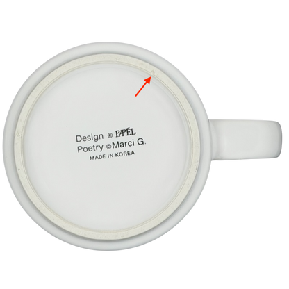 Bottom view of Papel Rick poetry name mug featuring design details and made in Korea label