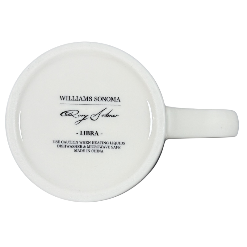 Bottom view of Williams-Sonoma Rory Dobner astrology mug featuring a Libra design with care instructions