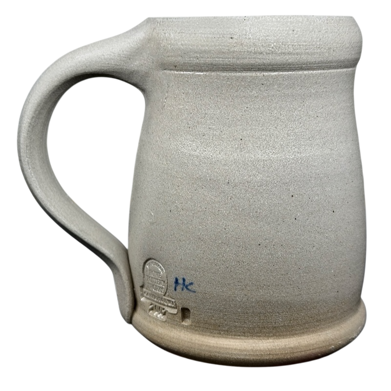 God Bless America salt glazed Rowe Pottery mug featuring a rustic design and sturdy handle