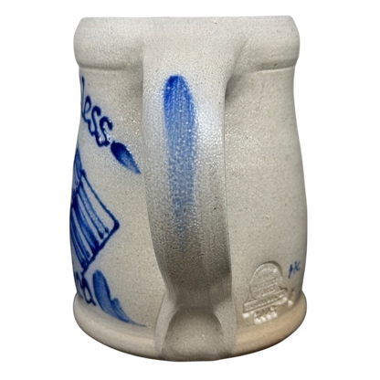 God Bless America salt glazed Rowe Pottery mug with a rustic design and sturdy handle