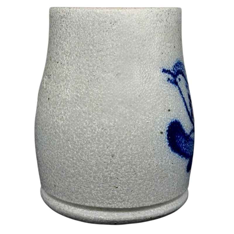 Rowe Pottery Works blue bird mug with a textured white finish and blue bird design
