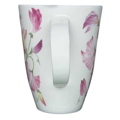 Sweet Pea Floral Mug Roy Kirkham with delicate pink flower designs on a white ceramic surface