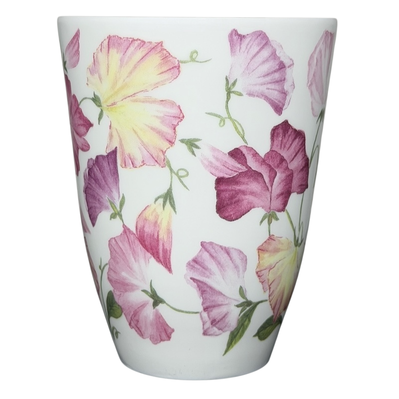 Sweet Pea Floral Mug Roy Kirkham with vibrant floral design in pink and yellow hues