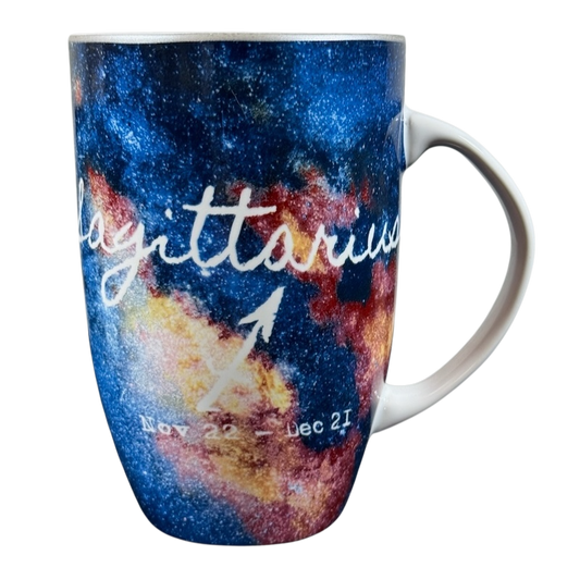 Sagittarius solar galaxy vintage zodiac mug with starry night sky design and constellation arrow