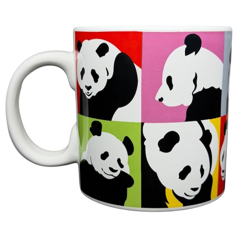San Diego Zoo Andy Warhol Panda Mug featuring colorful pop art panda designs on a white background