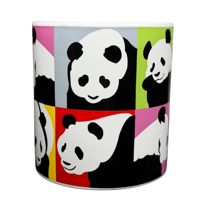 San Diego Zoo Andy Warhol Panda Mug featuring vibrant panda designs in a pop art style
