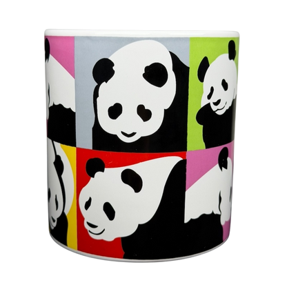 San Diego Zoo Andy Warhol Panda Mug featuring vibrant panda designs in a pop art style