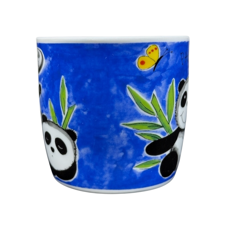 San Diego Zoo Panda vintage mug featuring playful pandas on a vibrant blue background