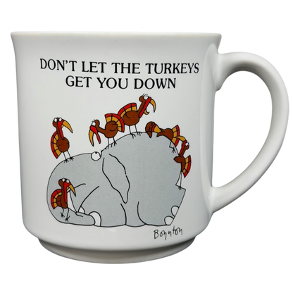 Sandra Boynton Don't Let The Turkeys Get You Down vintage mug featuring a humorous elephant design