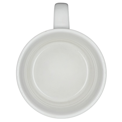 Top view of Sandra Boynton Don't Let The Turkeys Get You Down vintage mug in white ceramic