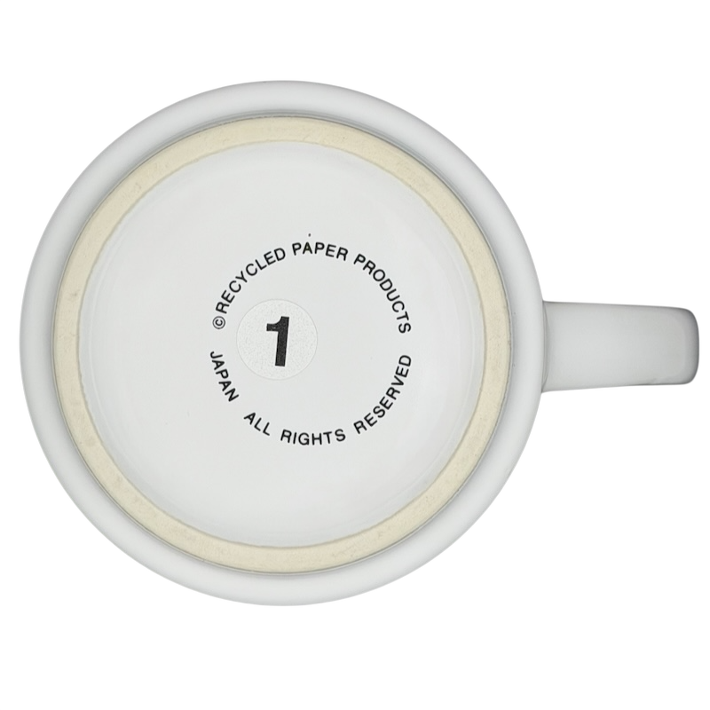 Bottom view of Sandra Boynton Don't Let The Turkeys Get You Down vintage mug showing Recycled Paper Products logo