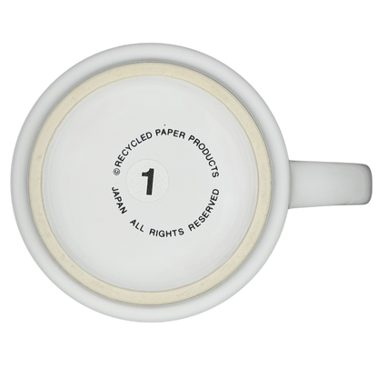Bottom view of Sandra Boynton Don't Let The Turkeys Get You Down vintage mug showing Recycled Paper Products logo