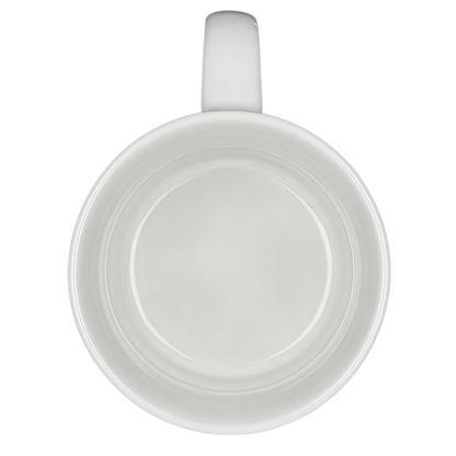 Top view of a Sandra Boynton Don't Let The Turkeys Get You Down vintage mug in classic white ceramic
