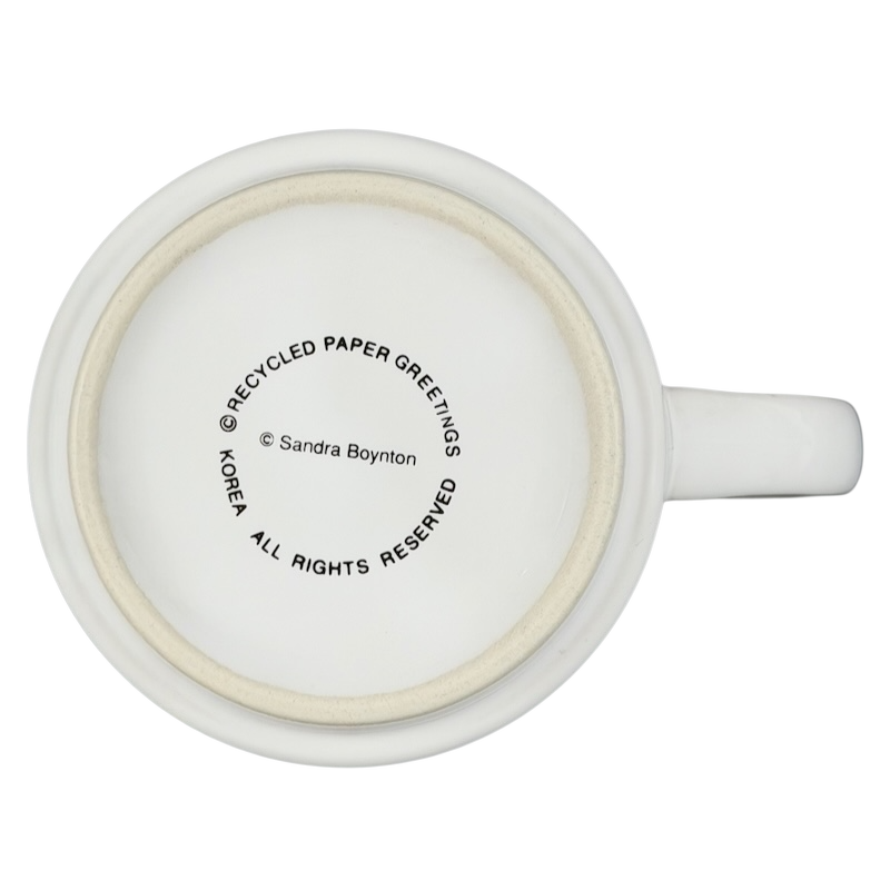 Bottom view of Sandra Boynton Outstanding In The Field mug vintage showing brand and copyright details