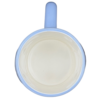 Top view of Sharka Surf Co shark mug in light blue with smooth interior finish