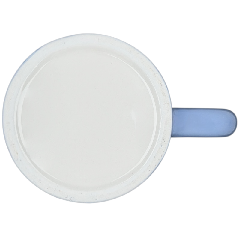 Top view of a Sharka Surf Co shark mug in light blue with a smooth ceramic finish