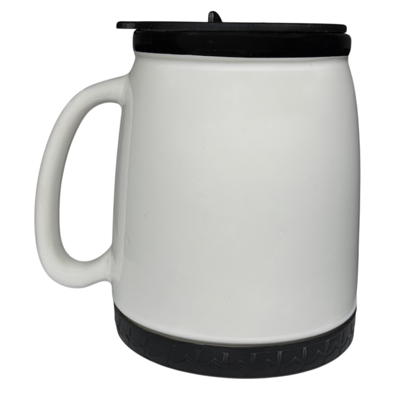 Shelby Cobra Travel Mug RCC Koozie Norwood with a black lid and handle, ideal for hot and cold beverages