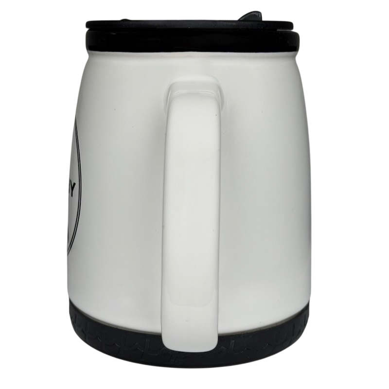 Shelby Cobra Travel Mug RCC Koozie Norwood in white with a sturdy handle and black base