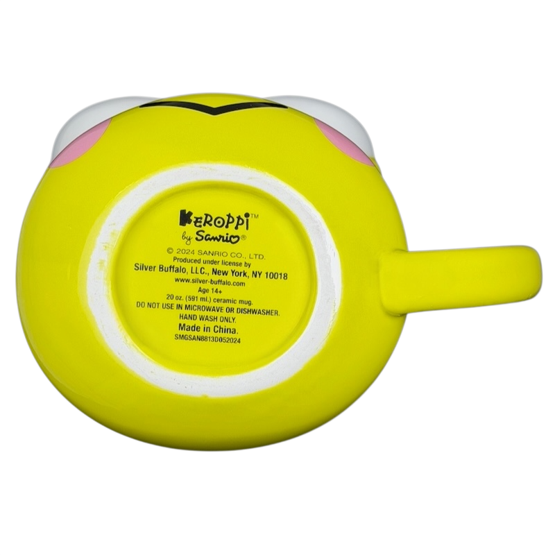 Bottom view of Keroppi Mug Sanrio Silver Buffalo featuring a vibrant yellow design