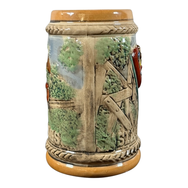 Beeline Creative Six Flags collectible vintage mug with detailed embossed forest and wooden fence design