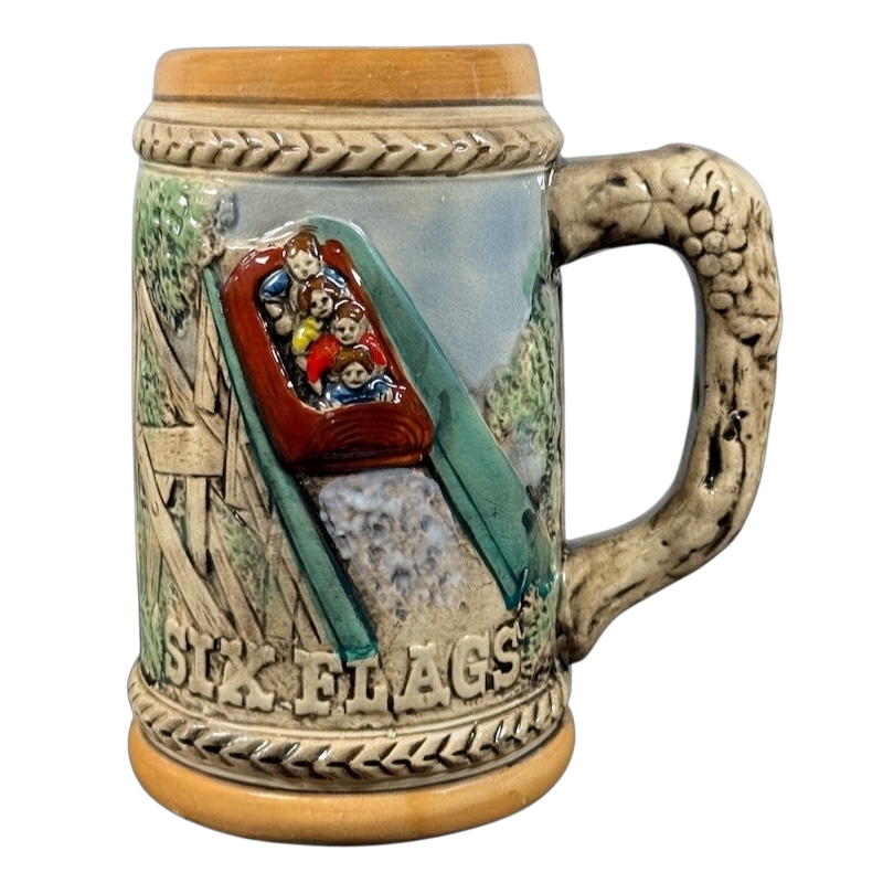 Six Flags 3D Embossed Log Flume & Train Mug Stein