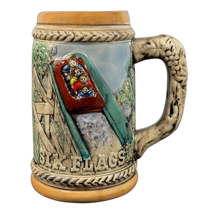 Six Flags 3D Embossed Log Flume & Train Mug Stein