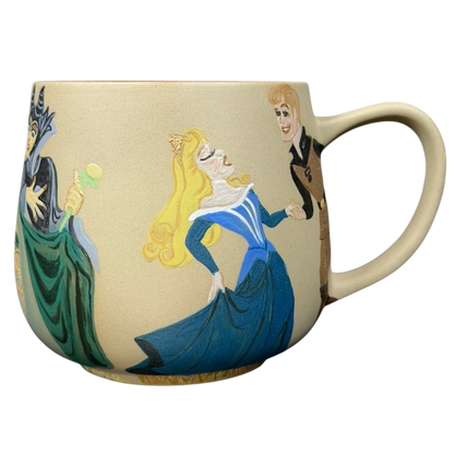 Sleeping Beauty hand-painted pottery mug featuring Aurora and Prince Philip designs