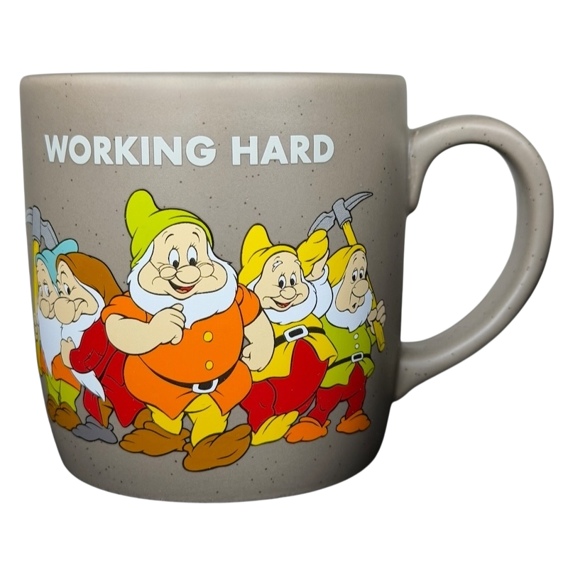 Disney Snow White and the Seven Dwarfs working hard collectible mug featuring cheerful dwarfs in colorful outfits