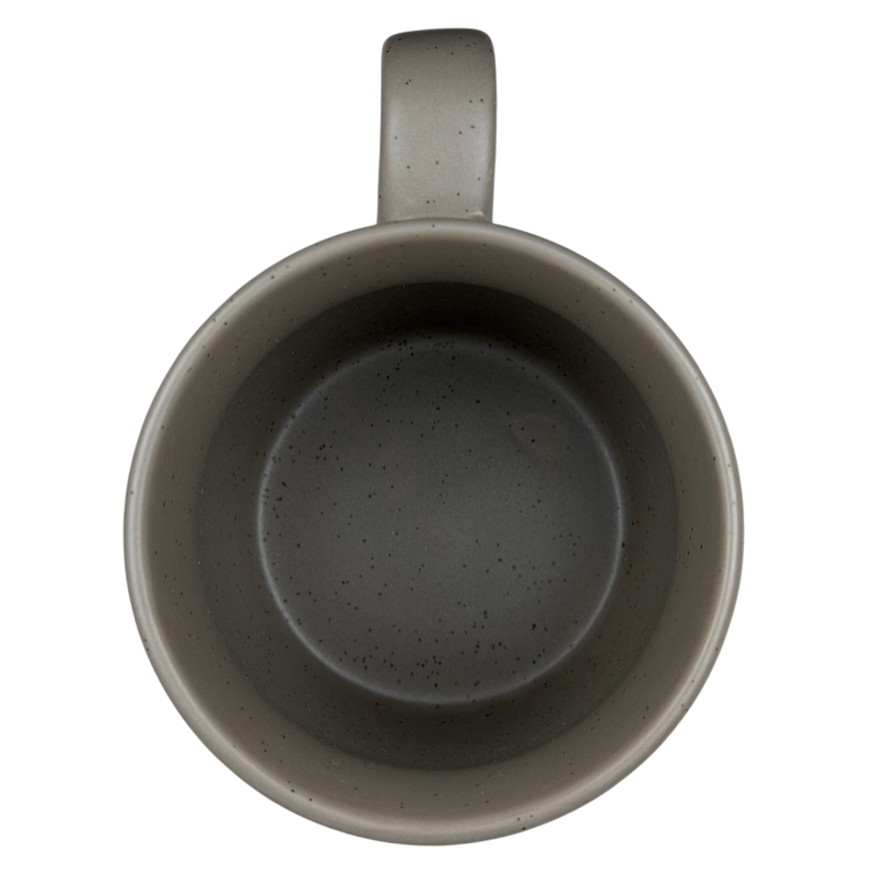 Top view of a Disney Snow White and the Seven Dwarfs working hard collectible mug in gray ceramic