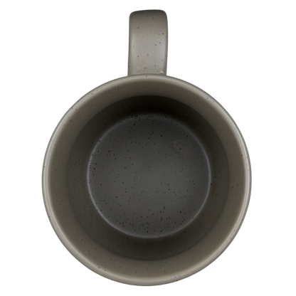 Top view of a Disney Snow White and the Seven Dwarfs working hard collectible mug in gray ceramic