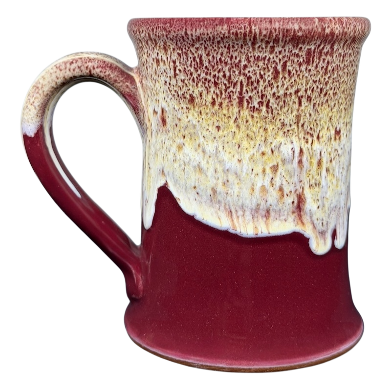 Southmoreland On The Plaza Deneen mug with a burgundy and cream drip glaze finish