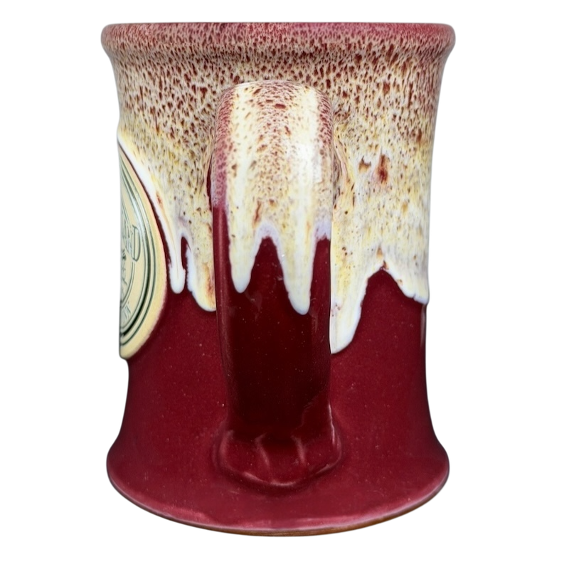 Southmoreland On The Plaza Deneen mug featuring a maroon finish with textured glaze and a sturdy handle
