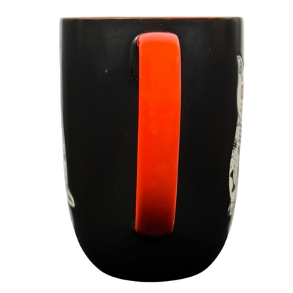 Spectrum Designz Day of the Dead cat mug black matte exterior with bright red handle and sugar cat design