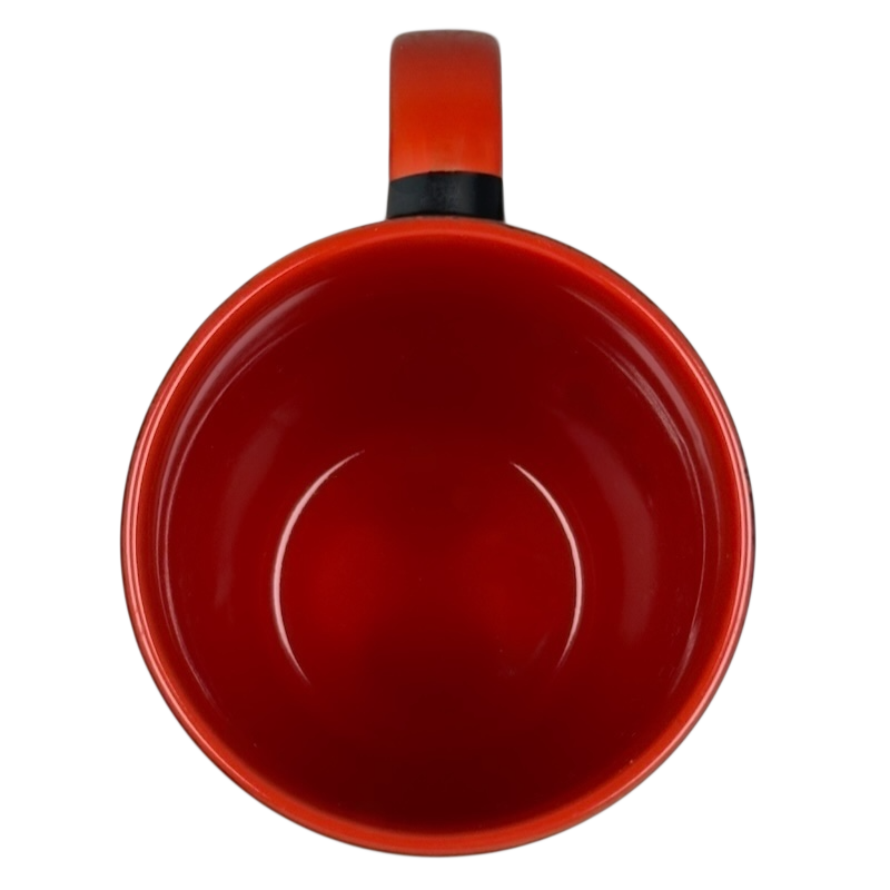 Spectrum Designz Day of the Dead cat mug top view showing empty glossy red interior and orange handle