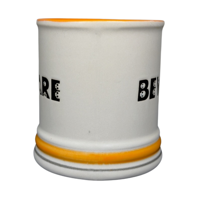 Spectrum Designz Halloween skulls bat mug white ceramic with yellow interior and base stripe and black Halloween text