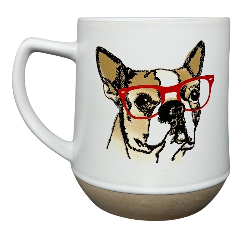 Whats Up Dawg Boston Terrier Mug Spectrum Designz featuring a dog with red glasses on a stylish ceramic mug