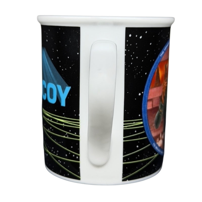 Dr. McCoy Star Trek vintage mug featuring iconic space graphics and character imagery