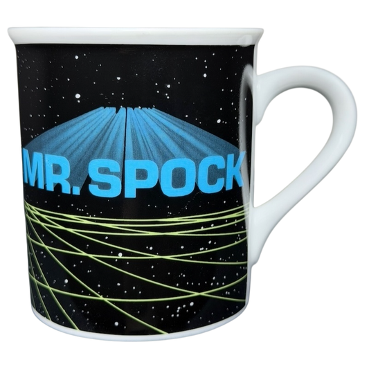 Mr. Spock Star Trek vintage mug featuring a space design with vibrant colors and iconic lettering