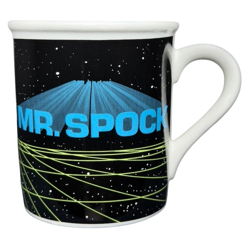Mr. Spock Star Trek vintage mug featuring a starry background and vibrant colors