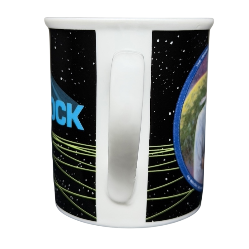 Mr. Spock Star Trek vintage mug featuring a space-themed design and an iconic character image
